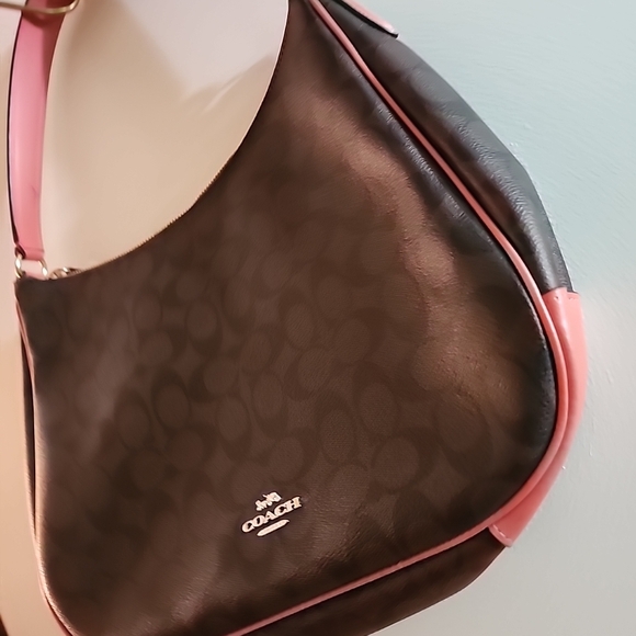 Coach Signiture Zip Brown & Coral Handbag - Picture 2 of 11